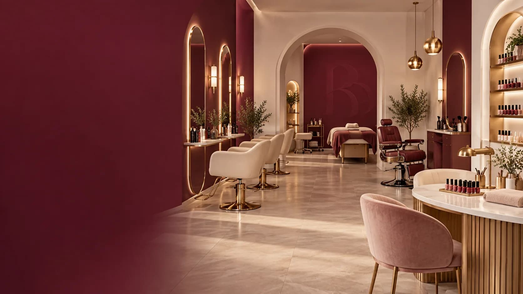 Salon BookBeauty avec espaces coiffure, barbier, onglerie et spa